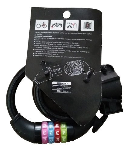 Candado Bicicleta Moto Clave Gw Guaya Acero 100 Cm