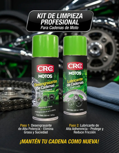 D_642362-MCO107782079730_032026-O.jpg Kit Lubricante Desengrasante Cadena Moto Bici Crc 220 Ml