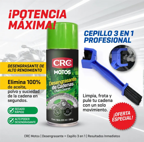 D_653199-MCO107780917932_032026-O.jpg Kit Limpieza Cadena Moto Bici Desengrasante Crc Con Cepillo