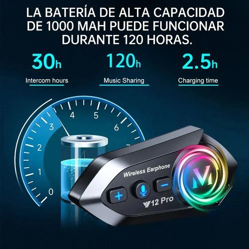 Intercomunicador Bluetooh Casco Y12pro Audifonos Para Moto