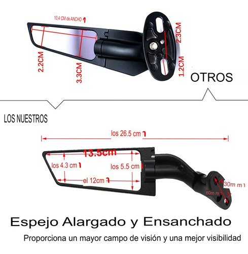 Espejos Retrovisores Aleron Moto Carenada Lujo Lente Grande