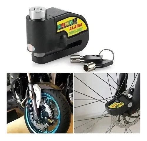 Candado de Disco con Alarma para Moto, Seguridad de Acero Inoxidable Negro