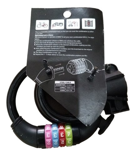 Candado Bicicleta Moto Clave Gw Guaya Acero 100 Cm