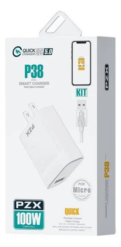 Cargador Rápido De Pared Usb-c Pzx 100w Quick Charge 5.0 Blanco Compatibilidad Universal
