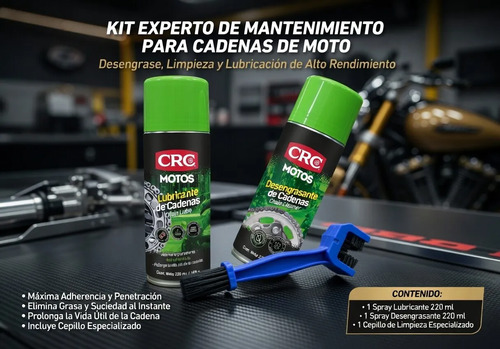Kit Limpieza Cadena Moto Lubricante Desengrasante Cepillo