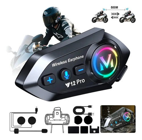 2 Pcs Y12pro Intercomunicador Bluetooth Para Casco De Moto